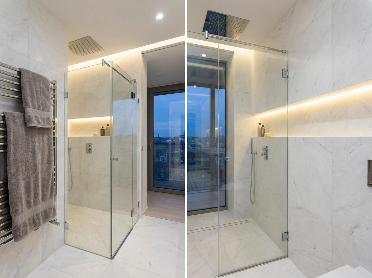 Cabină de duș walk-in din sticlă securizată 10mm cu bară stabilizatoare crom