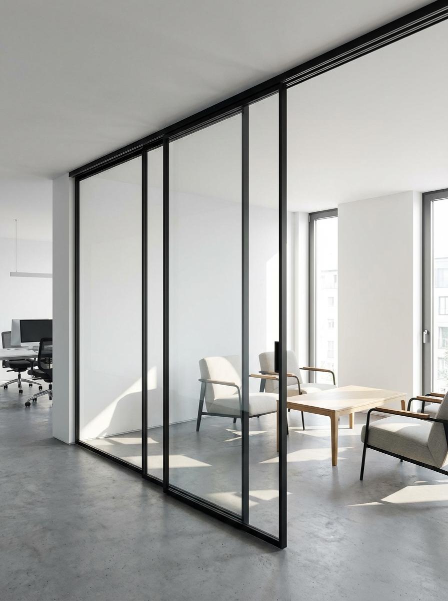 Ușă culisantă din sticlă securizată în interior modern