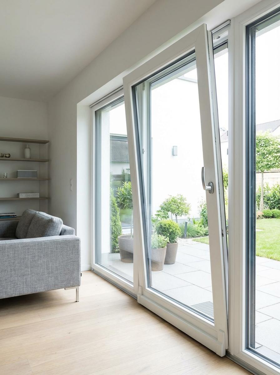Sistem oscilo-culisant PVC în poziție de ventilare