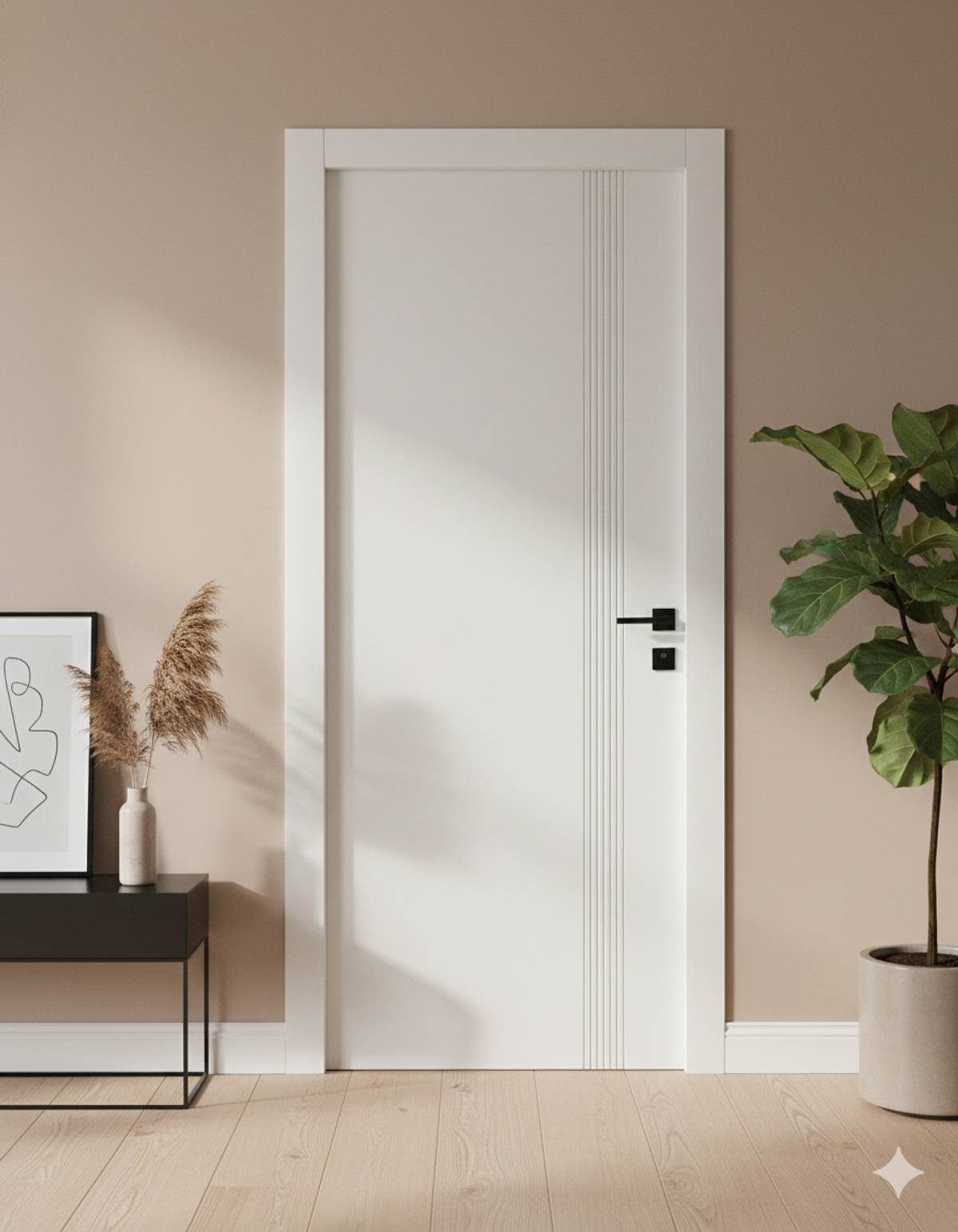 Ușă de interior celulară albă cu frezare verticală modernă